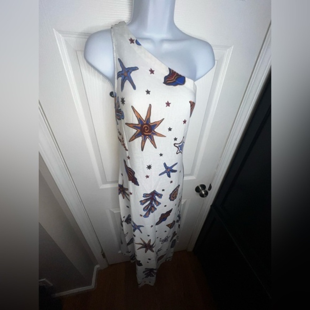 NWT C&C California Women’s Small Ivory Linen One Shoulder Seashell Maxi Dress S - Picture 7 of 16